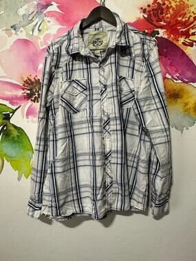 GPH Supply Company Western Shirt Mens XXL Blue/White Plaid Pearl Snap Cowboy